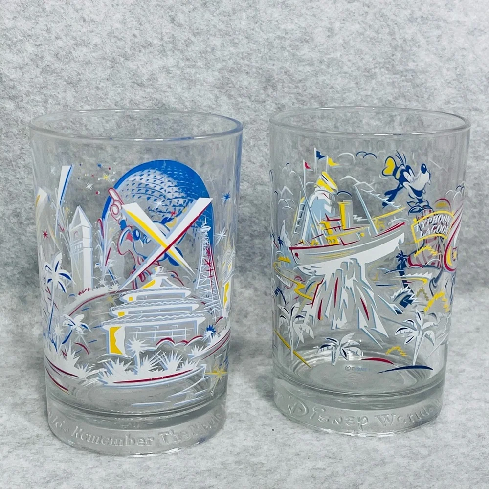 DISNEY World 25th‎ Anniversary Glasses Set of 2 Glass Cups Tumblers Goofy
